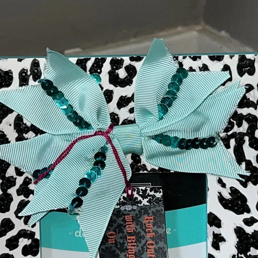 Rhinestone cheetah print sequin bow embellished 4x6 picture frame